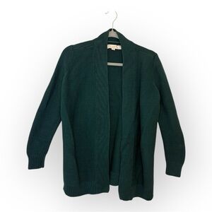 LOFT Forest Green Open Front Knit Cardigan Sweater Longline Classic Small